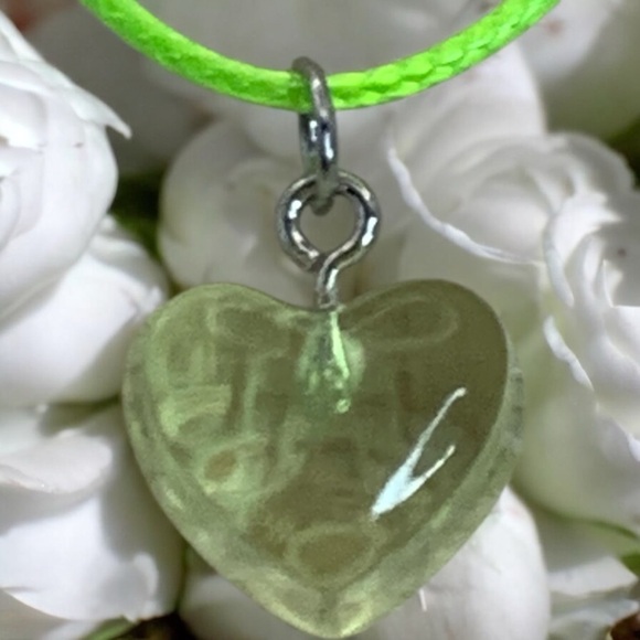 Acrylic Green Heart Necklace With Green 16” Cord & 2” Ext Heart & Love - Picture 3 of 4